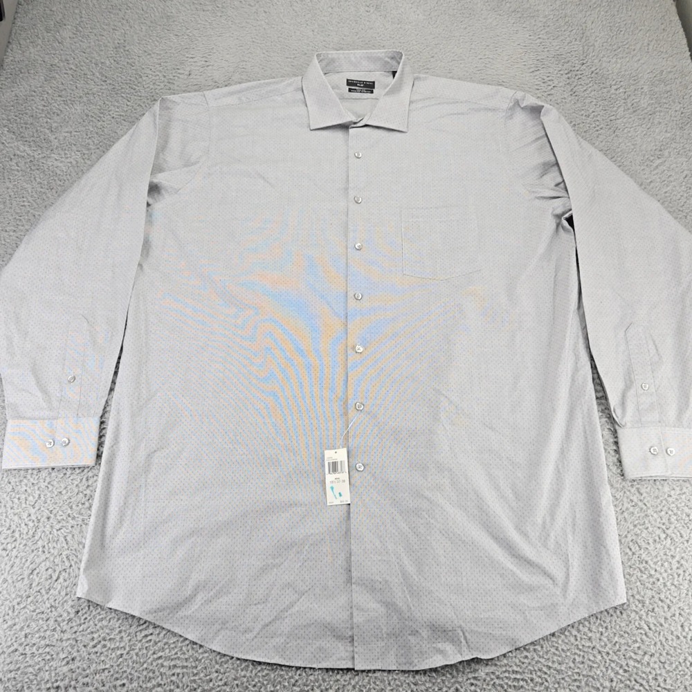 Shaquille O'neal Shirt Mens 18.5 - 37/38 Gray Geometric Tall Fit Cooling Stretch